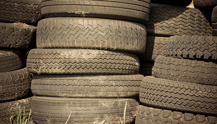 old tires piled up for tire change